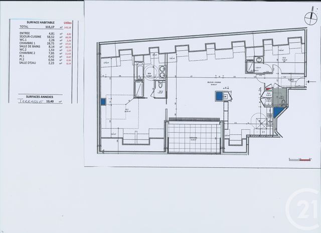 Appartement T3 à vendre - 3 pièces - 110.0 m2 - RENNES - 35 - BRETAGNE - Century 21 Arb Immobilier